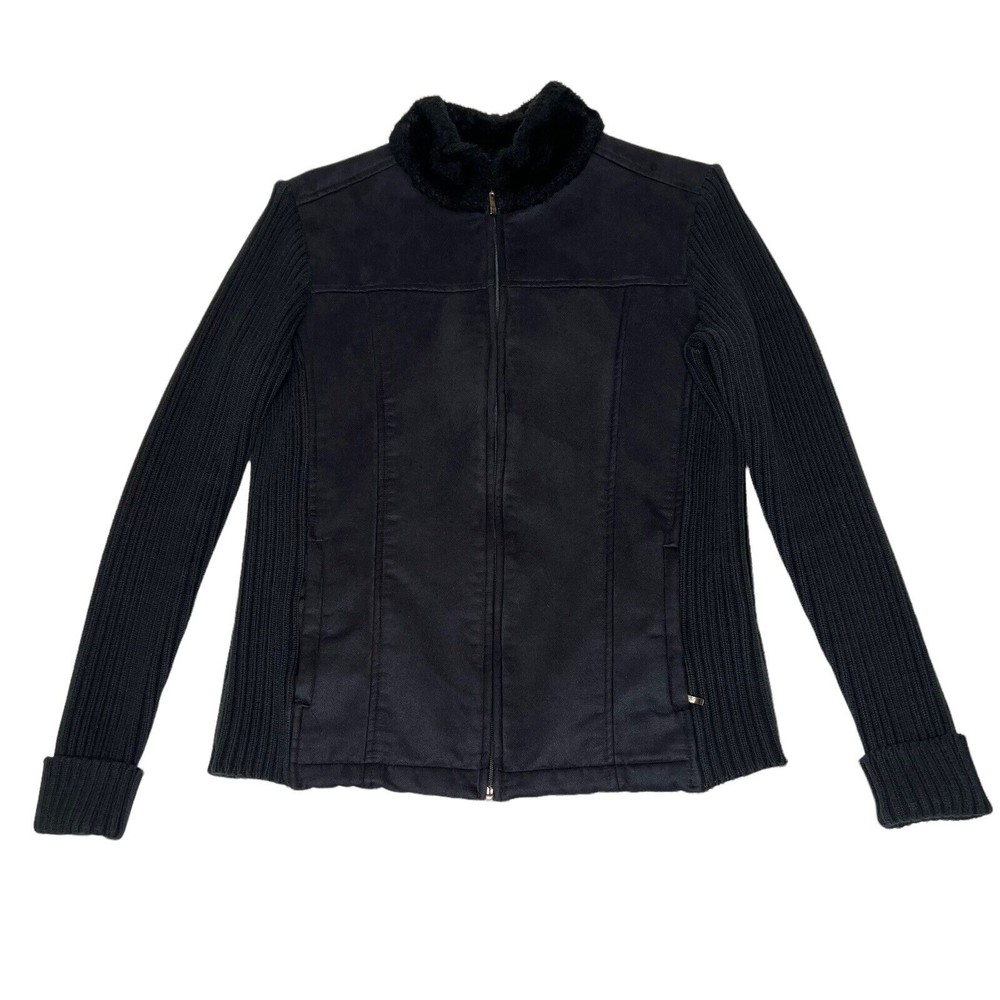 Lady Hathaway Black Medium Faux Suede Fur Knitted Women Jacket Size M